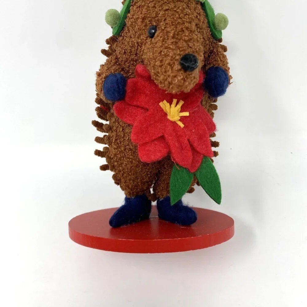 Target Faux Shearling Hedgehog Poinsettia Christmas Animal Figurine Wondershop™